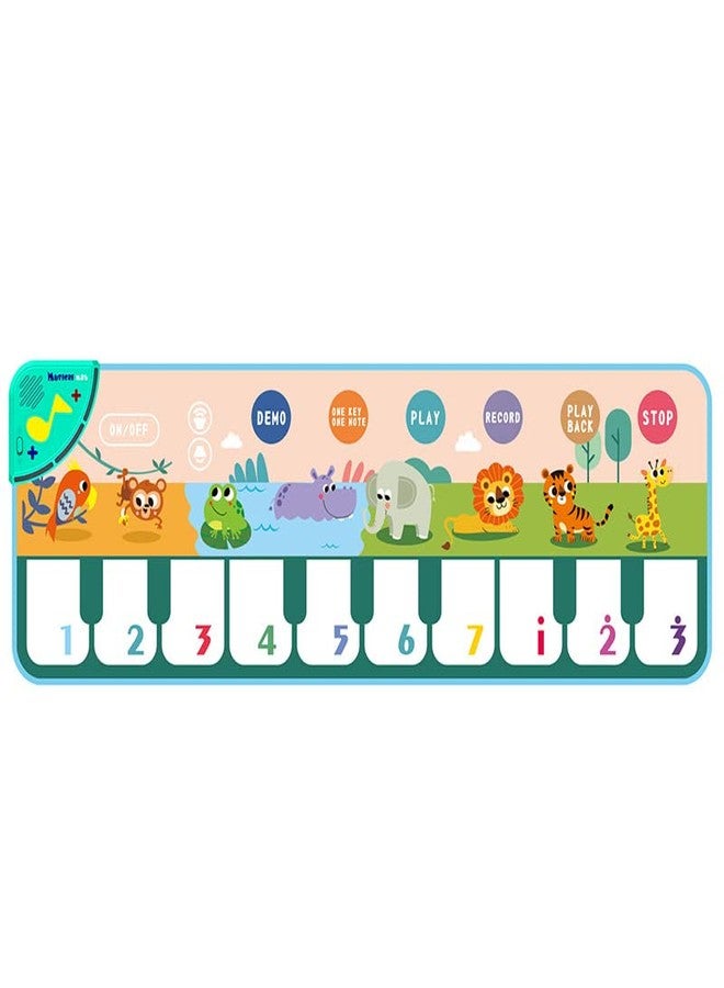 Patpat باتبات® بساط موسيقي على شكل لوحة مفاتيح بيانو لثمانية حيوانات للأطفال من عمر سنة إلى ست سنوات، بساط لعب بيانو للأطفال بعشرة أصوات، هدية عيد ميلاد للبنات والأولاد بعمر سنة واحدة، ألعاب تعليمية لتنمية الاهتمامات (43.3 × 14.2 بوصة) - Image 1